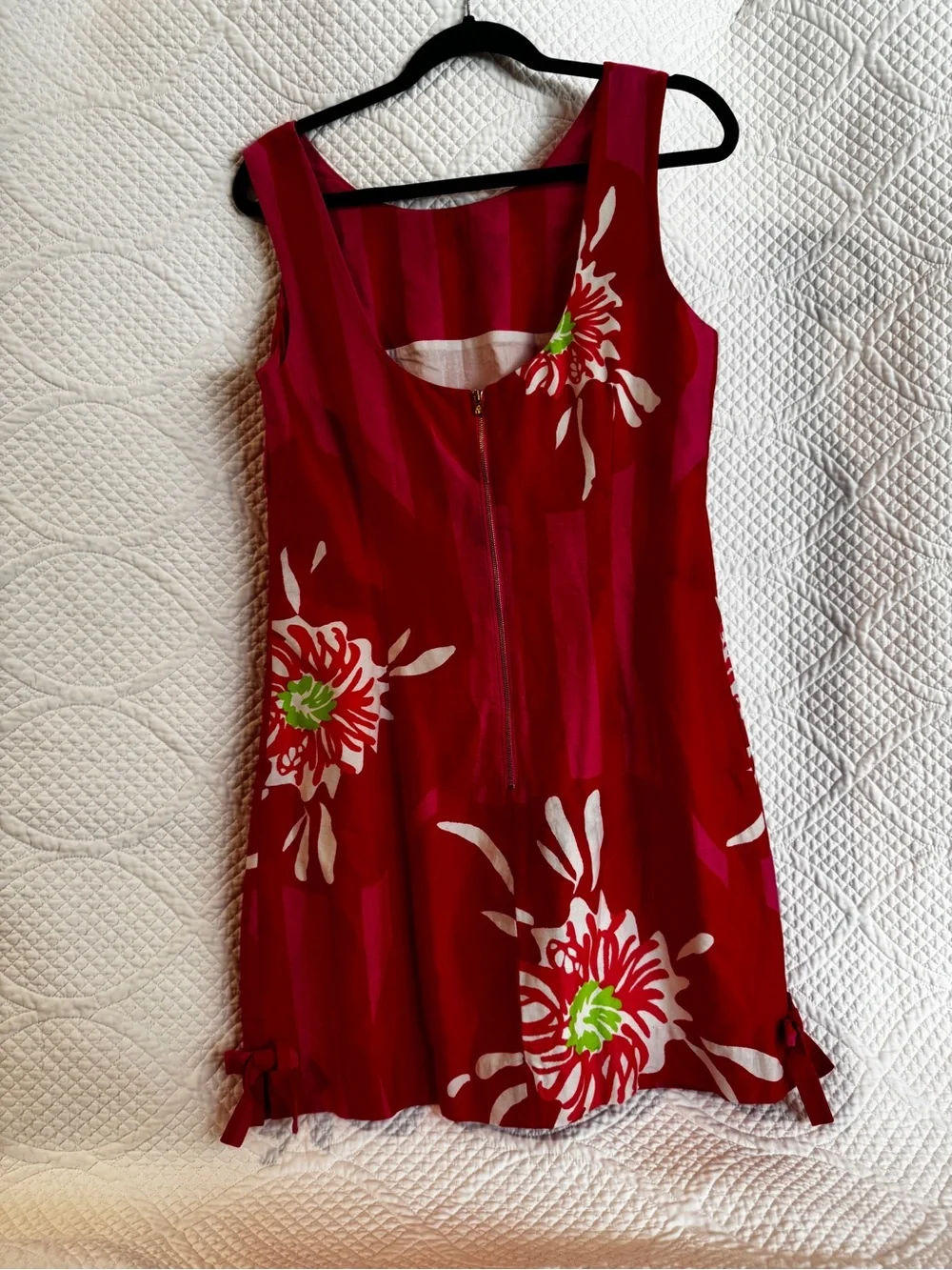 Lilly Pulitzer Red Pink Floral Shift Dress Womens Size 12 Sleeveless Resort